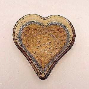 Indiana Glass Tiara Amber Sandwich Heart Shaped Trinket Dish